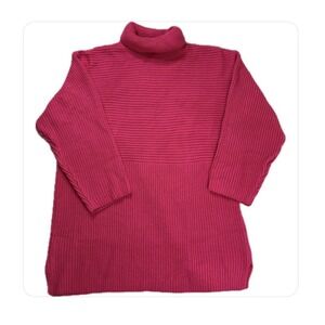 Hot Pink Ribbed Knit Sweater Size M Tunic Turtleneck Cozy Trendy Fairy Artsy